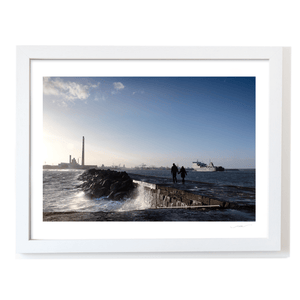 Nua Photography Print Poolbeg Chimneys and Couple Walking the Great South Wall, Dublin City Poolbeg Chimneys Great South Wall Dublin Print | Nua Photography