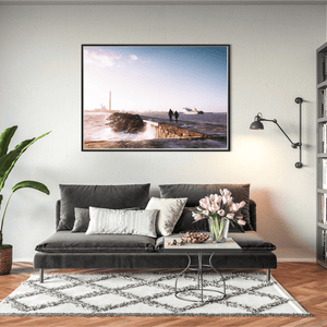 Nua Photography Print Couple Walking the Great South Wall with Poolbeg Chimneys, Dublin City Great South Wall & Poolbeg Chimneys Print | Nua Photography