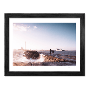 Nua Photography Print Couple Walking the Great South Wall with Poolbeg Chimneys, Dublin City Great South Wall & Poolbeg Chimneys Print | Nua Photography