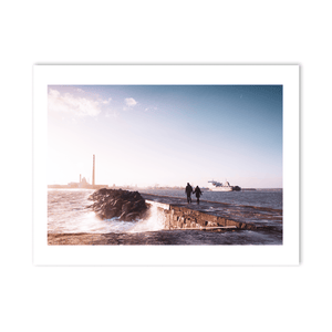 Nua Photography Print Couple Walking the Great South Wall with Poolbeg Chimneys, Dublin City Great South Wall & Poolbeg Chimneys Print | Nua Photography
