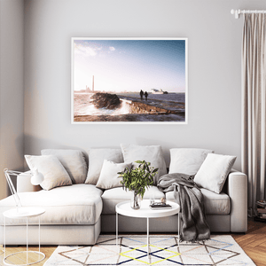 Nua Photography Print Couple Walking the Great South Wall with Poolbeg Chimneys, Dublin City Great South Wall & Poolbeg Chimneys Print | Nua Photography