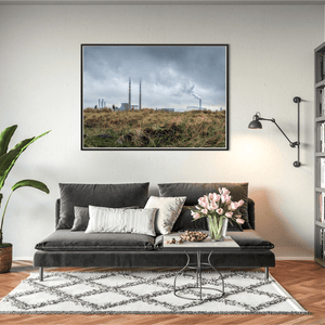 Nua Photography Print Poolbeg Chimneys and Cyclists Under Stormy Skies, Dublin City Poolbeg Chimneys Stormy Sky Dublin Print | Nua Photography