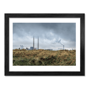Nua Photography Print Poolbeg Chimneys and Cyclists Under Stormy Skies, Dublin City Poolbeg Chimneys Stormy Sky Dublin Print | Nua Photography