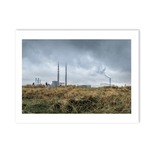 Nua Photography Print Poolbeg Chimneys and Cyclists Under Stormy Skies, Dublin City Poolbeg Chimneys Stormy Sky Dublin Print | Nua Photography