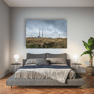 Nua Photography Print Poolbeg Chimneys and Cyclists Under Stormy Skies, Dublin City Poolbeg Chimneys Stormy Sky Dublin Print | Nua Photography