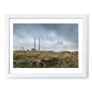 Nua Photography Print Poolbeg Chimneys and Cyclists Under Stormy Skies, Dublin City Poolbeg Chimneys Stormy Sky Dublin Print | Nua Photography