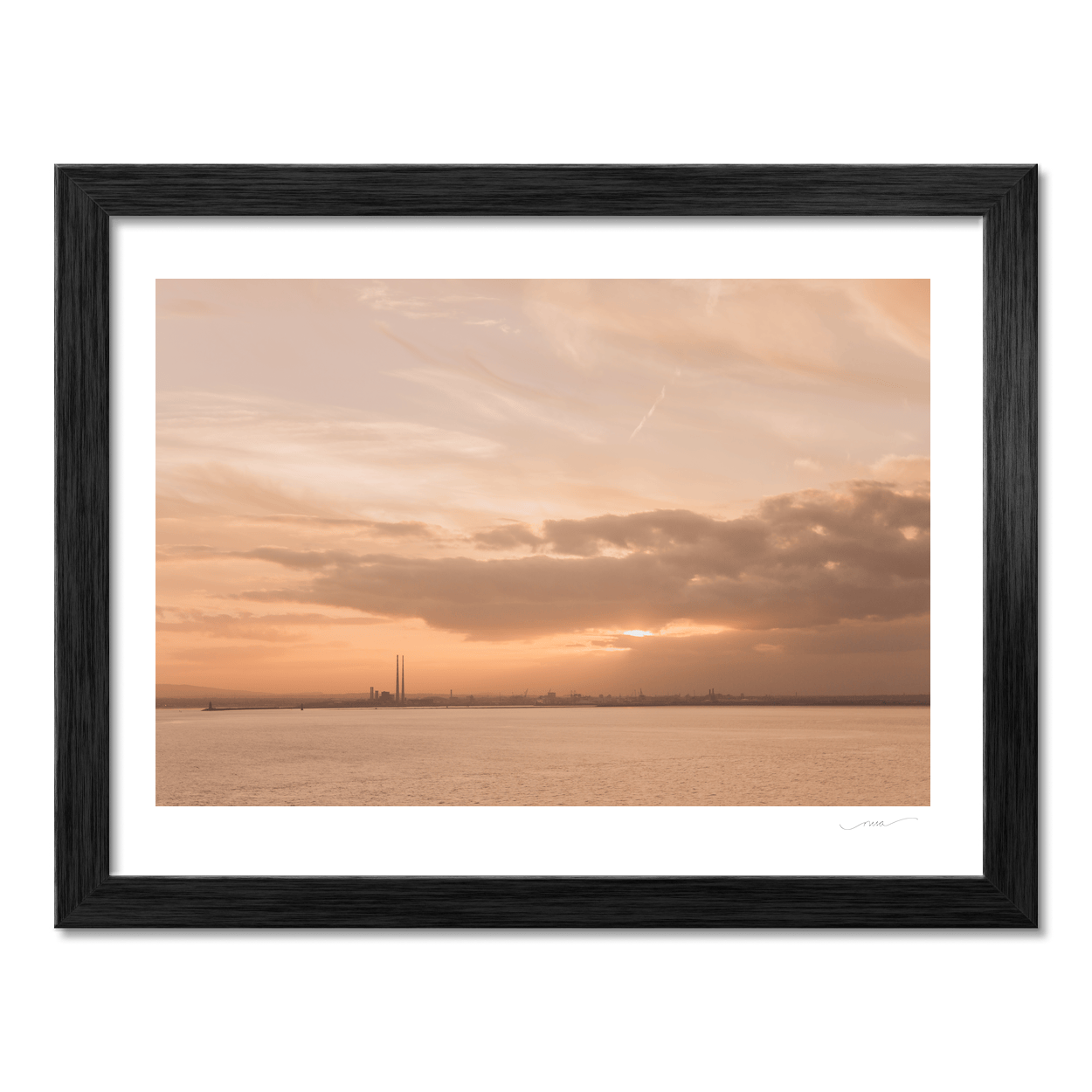 Nua Photography Print Poolbeg Chimneys Across Dublin Bay at Golden Sunset, Howth Poolbeg Chimneys Dublin Bay Sunset Print | Nua Photography