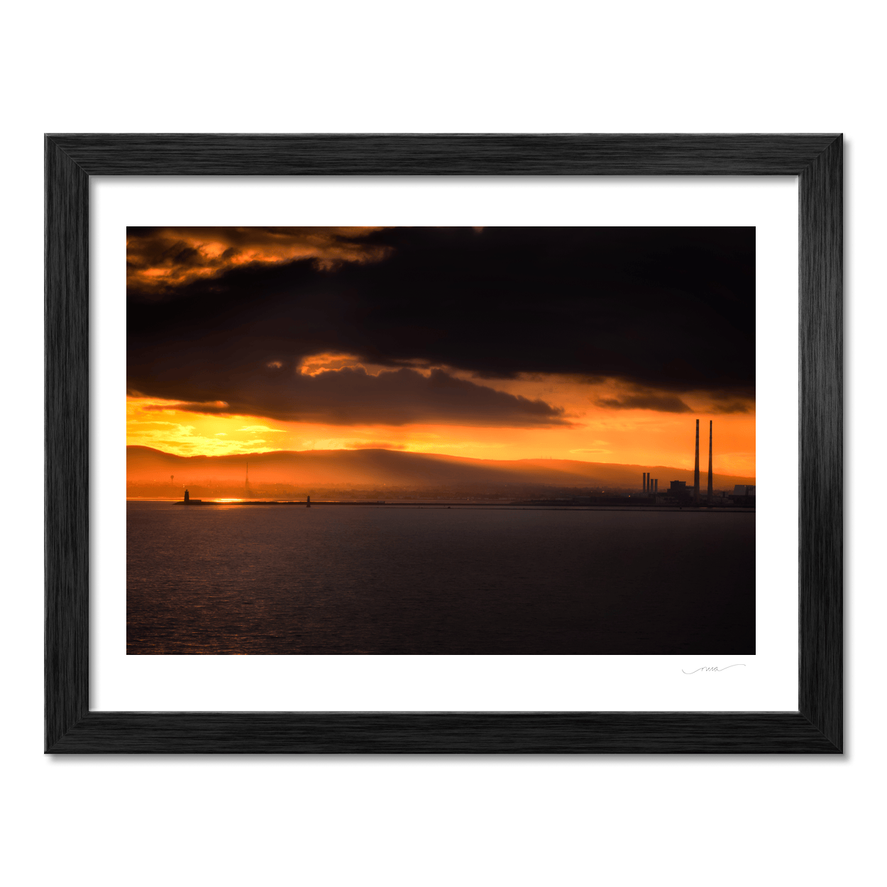 Nua Photography Print Poolbeg Chimneys and Dublin Bay Dramatic Sunset, Howth Co. Dublin Poolbeg Chimneys Dublin Bay Sunset Print | Nua Photography