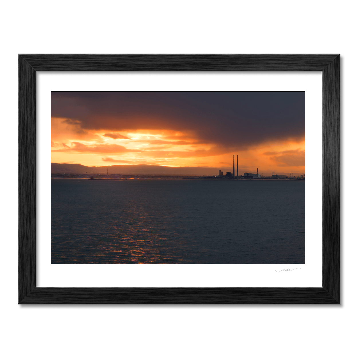 Nua Photography Print Poolbeg Chimneys and Dublin Bay at Sunset, View from Howth Poolbeg Chimneys Dublin Bay Sunset Print | Nua Photography