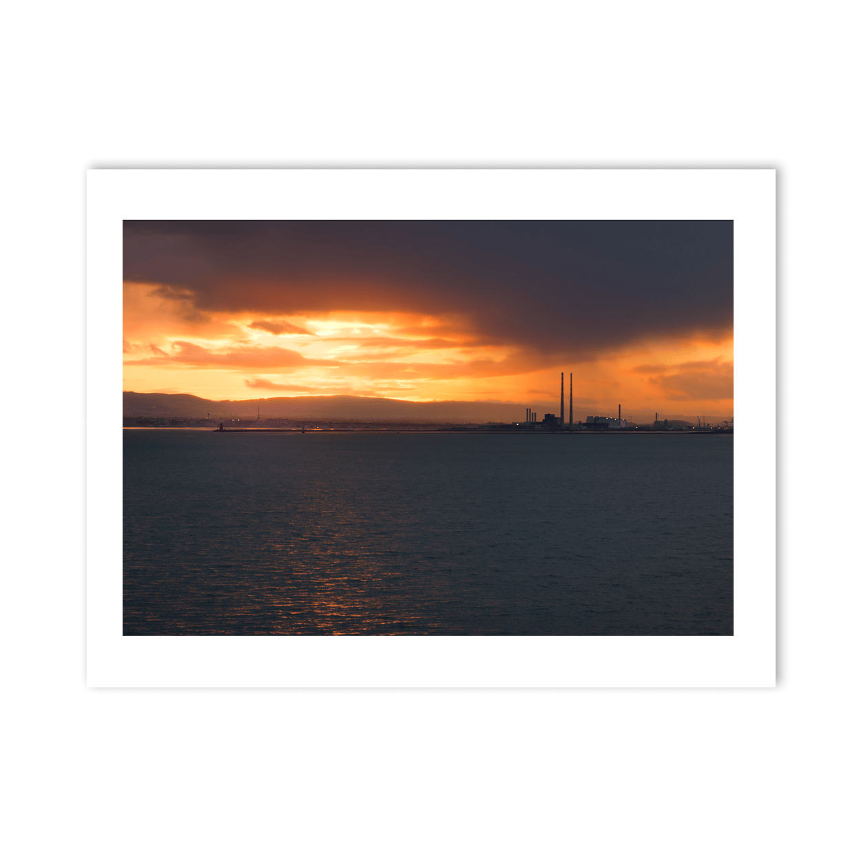 Nua Photography Print Poolbeg Chimneys and Dublin Bay at Sunset, View from Howth Poolbeg Chimneys Dublin Bay Sunset Print | Nua Photography