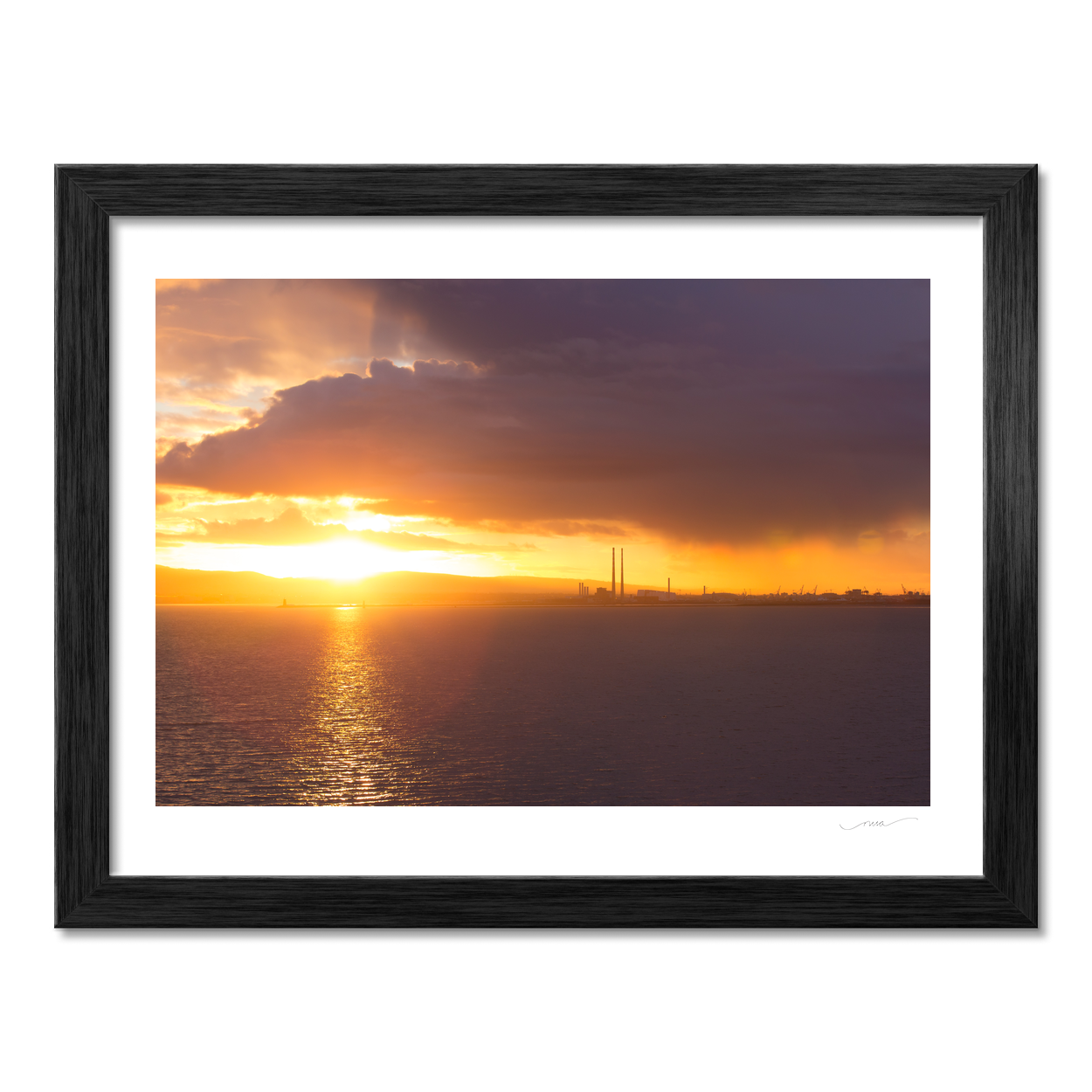 Nua Photography Print Poolbeg Chimneys and Dublin Bay Golden Sunset, Howth Co. Dublin Poolbeg Chimneys Dublin Bay Sunset Print | Nua Photography