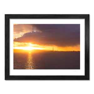Nua Photography Print Poolbeg Chimneys and Dublin Bay Golden Sunset, Howth Co. Dublin Poolbeg Chimneys Dublin Bay Sunset Print | Nua Photography