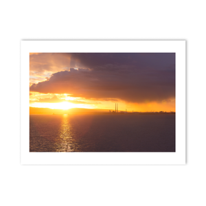 Nua Photography Print Poolbeg Chimneys and Dublin Bay Golden Sunset, Howth Co. Dublin Poolbeg Chimneys Dublin Bay Sunset Print | Nua Photography