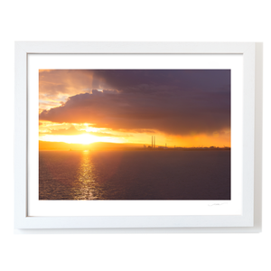 Nua Photography Print Poolbeg Chimneys and Dublin Bay Golden Sunset, Howth Co. Dublin Poolbeg Chimneys Dublin Bay Sunset Print | Nua Photography