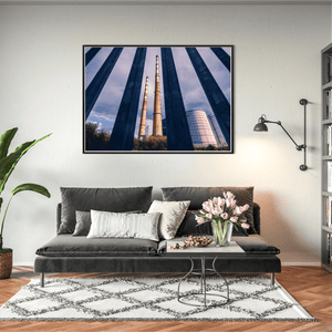 Nua Photography Print Poolbeg Chimneys Through Steel Fence, Dublin City Poolbeg Chimneys Through Steel Fence Print | Nua Photography