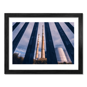 Nua Photography Print Poolbeg Chimneys Through Steel Fence, Dublin City Poolbeg Chimneys Through Steel Fence Print | Nua Photography