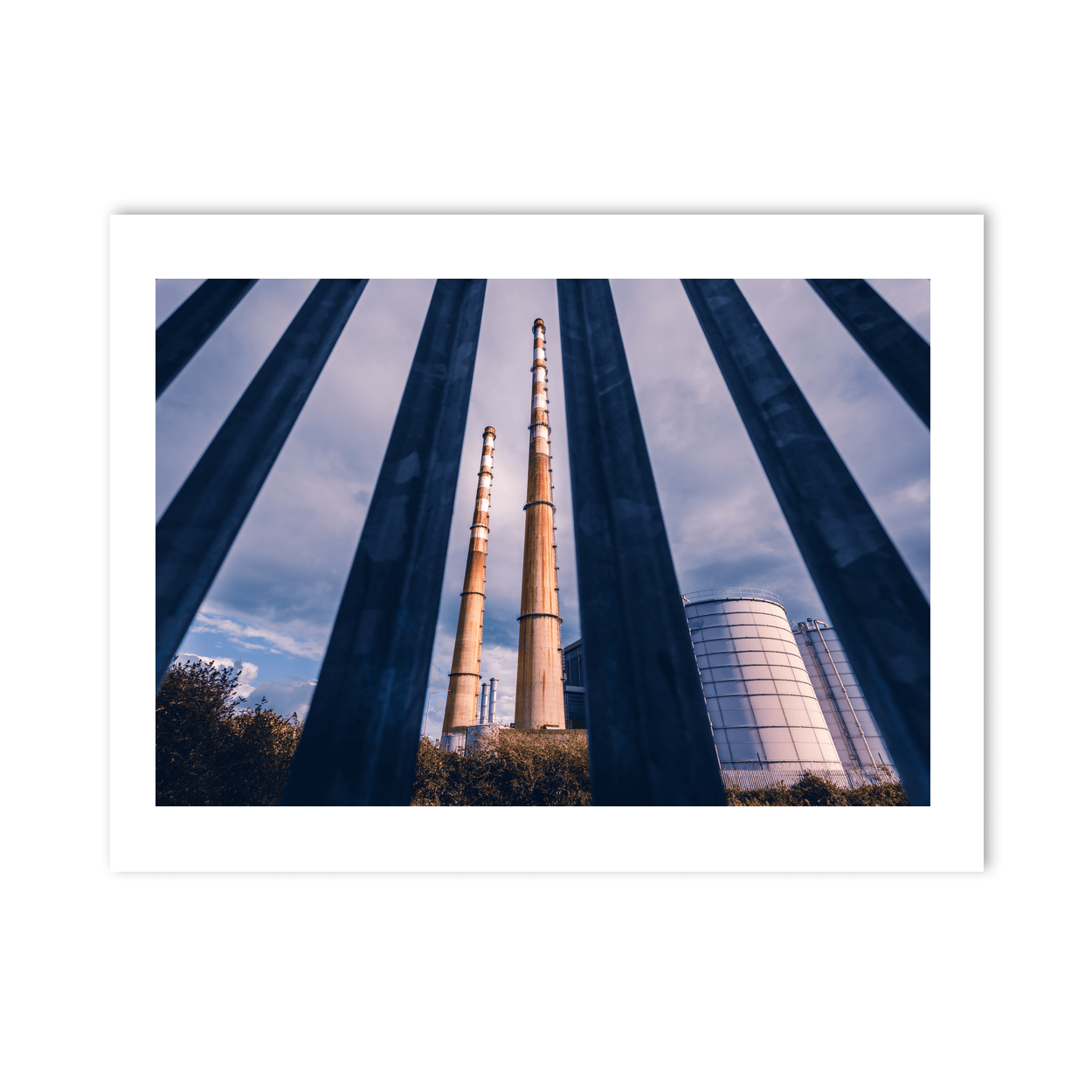 Nua Photography Print Poolbeg Chimneys Through Steel Fence, Dublin City Poolbeg Chimneys Through Steel Fence Print | Nua Photography