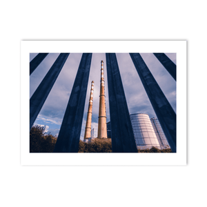 Nua Photography Print Poolbeg Chimneys Through Steel Fence, Dublin City Poolbeg Chimneys Through Steel Fence Print | Nua Photography