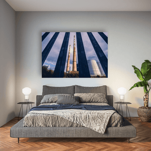 Nua Photography Print Poolbeg Chimneys Through Steel Fence, Dublin City Poolbeg Chimneys Through Steel Fence Print | Nua Photography