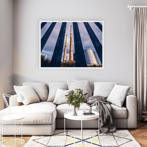 Nua Photography Print Poolbeg Chimneys Through Steel Fence, Dublin City Poolbeg Chimneys Through Steel Fence Print | Nua Photography