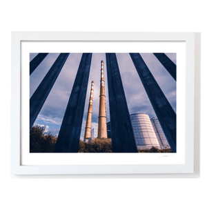 Nua Photography Print Poolbeg Chimneys Through Steel Fence, Dublin City Poolbeg Chimneys Through Steel Fence Print | Nua Photography