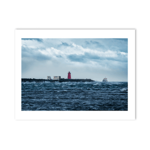 Nua Photography Print Poolbeg Lighthouse in Stormy Seas with Passing Ship, Dublin Bay Poolbeg Lighthouse Stormy Seas Dublin Bay Print | Nua Photography