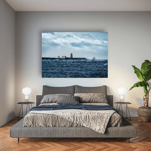 Nua Photography Print Poolbeg Lighthouse in Stormy Seas with Passing Ship, Dublin Bay Poolbeg Lighthouse Stormy Seas Dublin Bay Print | Nua Photography