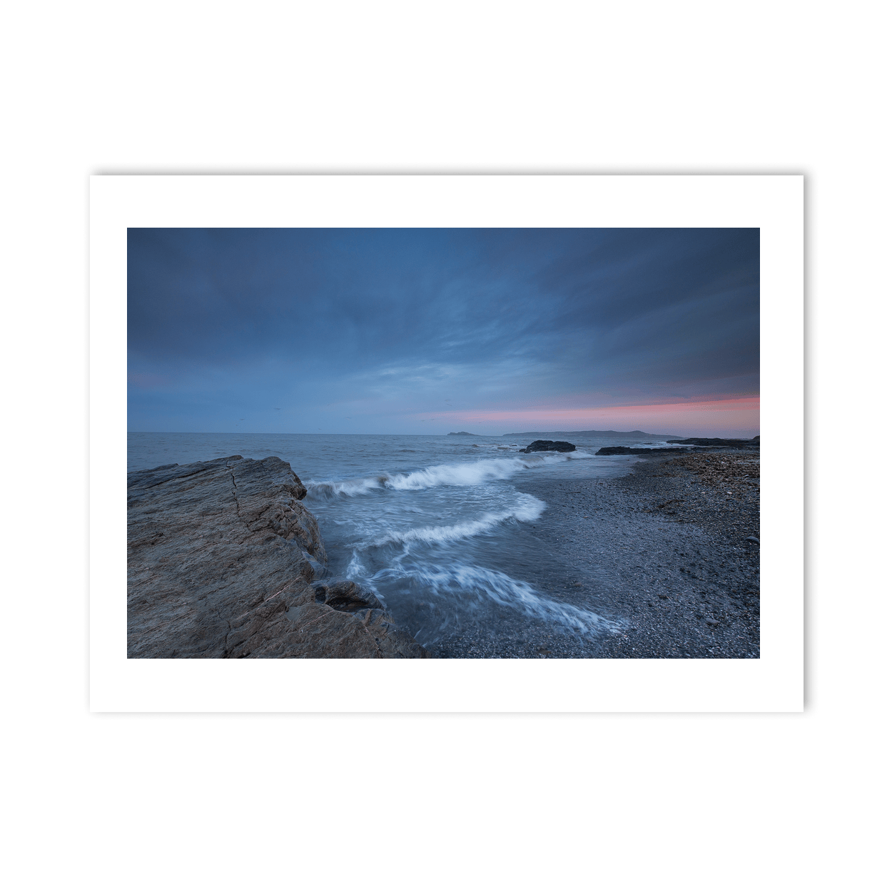 Nua Photography Print Portmarnock Beach Twilight Waves and Rocky Shoreline, Co. Dublin Portmarnock Beach Twilight Waves Print | Nua Photography