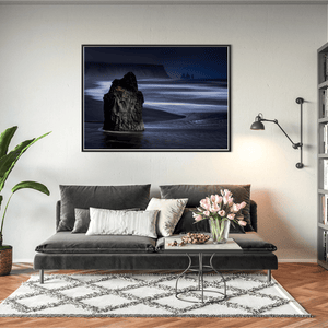 Nua Photography Print Reynisfjara Black Sand Beach Sea Stack at Dusk, Iceland Reynisfjara Black Sand Beach Sea Stack Print | Nua Photography