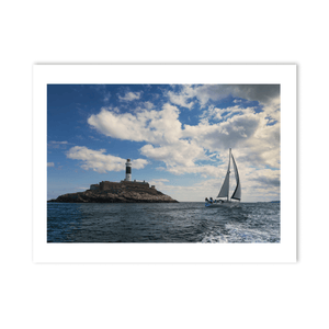 Nua Photography Print Rockabill Lighthouse with Sailboat Passing, Skerries Co. Dublin Rockabill Lighthouse Sailboat Print | Nua Photography