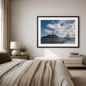 Nua Photography Print Rockabill Lighthouse with Sailboat Passing, Skerries Co. Dublin Rockabill Lighthouse Sailboat Print | Nua Photography