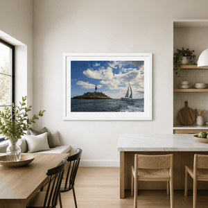 Nua Photography Print Rockabill Lighthouse with Sailboat Passing, Skerries Co. Dublin Rockabill Lighthouse Sailboat Print | Nua Photography