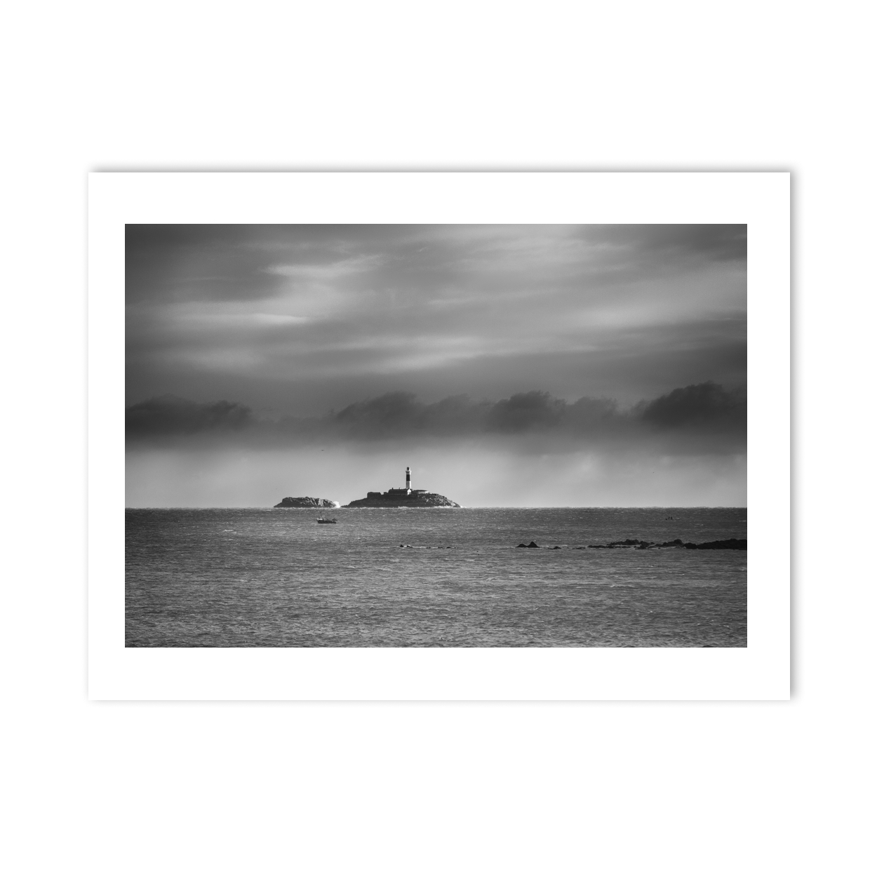 Nua Photography Print Rockabill Lighthouse on a Stormy Day Black and White, Co. Dublin Rockabill Lighthouse Stormy Day B&W Print | Nua Photography