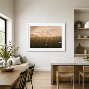 Nua Photography Print Round Tower Through Wildflower Meadow at Sunset, Portrane Co. Dublin Portrane Round Tower Wildflower Meadow Sunset | Nua | Nua