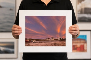 Rush Harbour Dawn Trails, 20 x 16 inch print held for scale