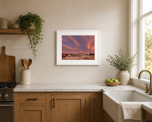 Rush Harbour Dawn Trails, 20 x 16 inch kitchen display