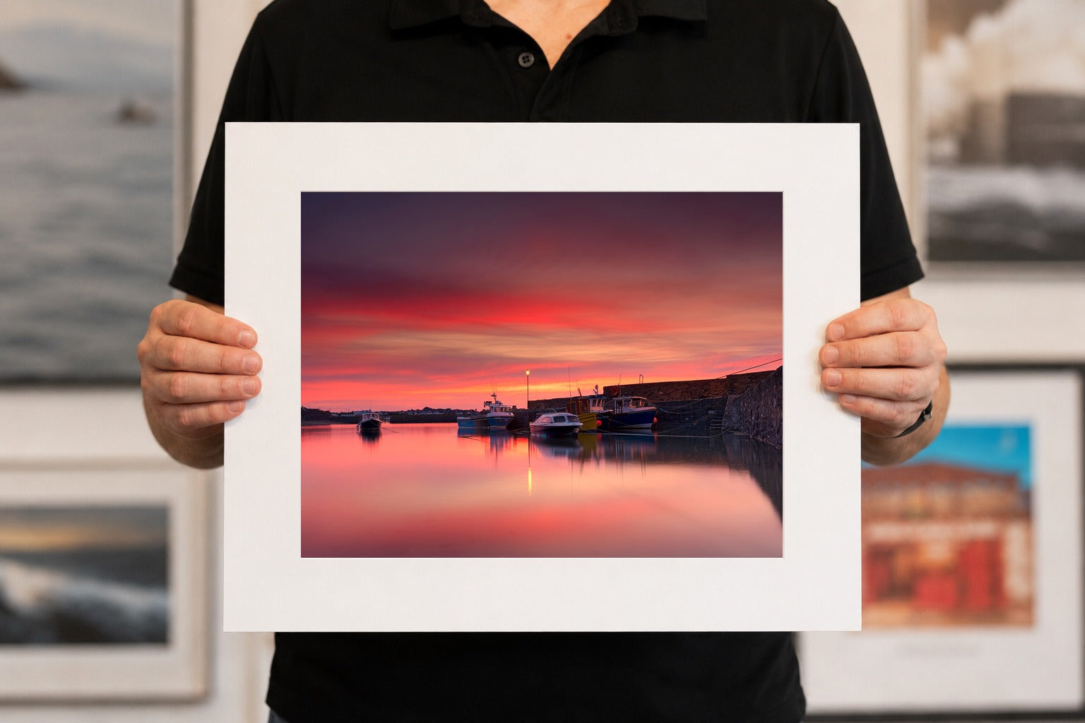 Rush Harbour Red Glow after Dusk, limited 20 x 16 inch Nua Photography print