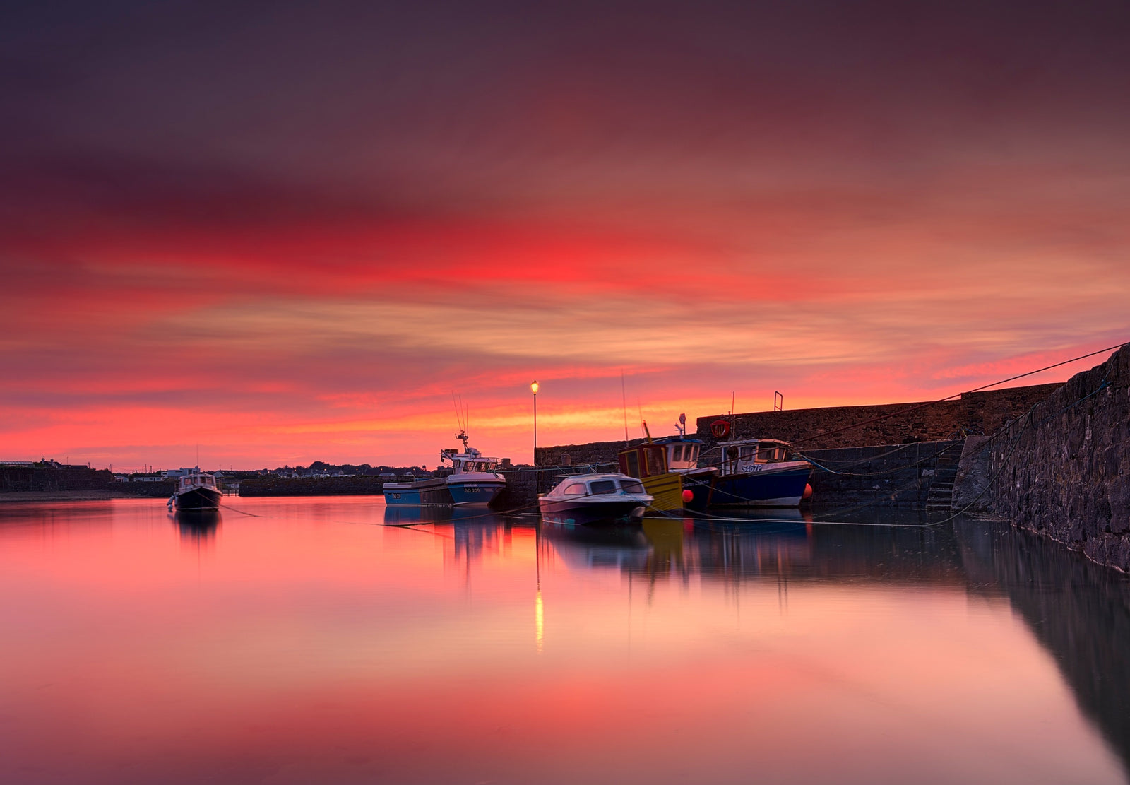 Rush Harbour Red Glow after Dusk, limited 20 x 16 inch Nua Photography print