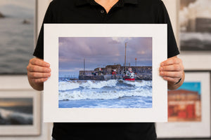 Rush Harbour Stormy Seas, 20 x 16 inch print held for scale