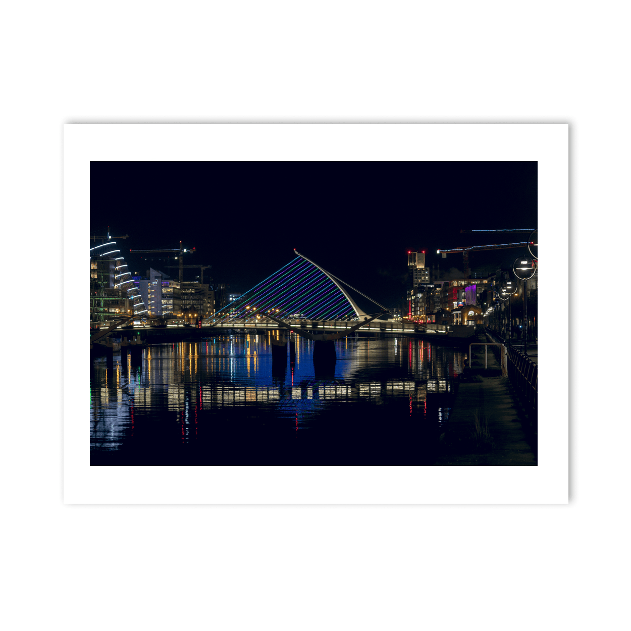 Nua Photography Print Samuel Beckett Bridge Illuminated at Night, Dublin City Samuel Beckett Bridge Night Lights Print | Nua Photography