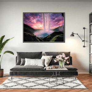 Nua Photography Print Seljalandsfoss Waterfall at Sunset from Behind the Falls, Iceland Seljalandsfoss Waterfall Sunset Iceland Print | Nua Photography