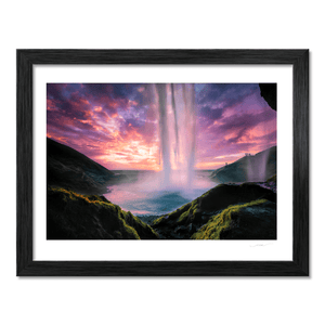 Nua Photography Print Seljalandsfoss Waterfall at Sunset from Behind the Falls, Iceland Seljalandsfoss Waterfall Sunset Iceland Print | Nua Photography