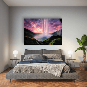 Nua Photography Print Seljalandsfoss Waterfall at Sunset from Behind the Falls, Iceland Seljalandsfoss Waterfall Sunset Iceland Print | Nua Photography