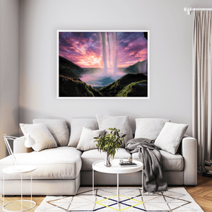 Nua Photography Print Seljalandsfoss Waterfall at Sunset from Behind the Falls, Iceland Seljalandsfoss Waterfall Sunset Iceland Print | Nua Photography