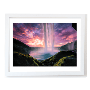 Nua Photography Print Seljalandsfoss Waterfall at Sunset from Behind the Falls, Iceland Seljalandsfoss Waterfall Sunset Iceland Print | Nua Photography