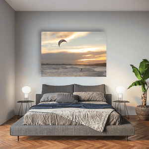 south-beach-kitesurfer-sunset-golden-sky Pano