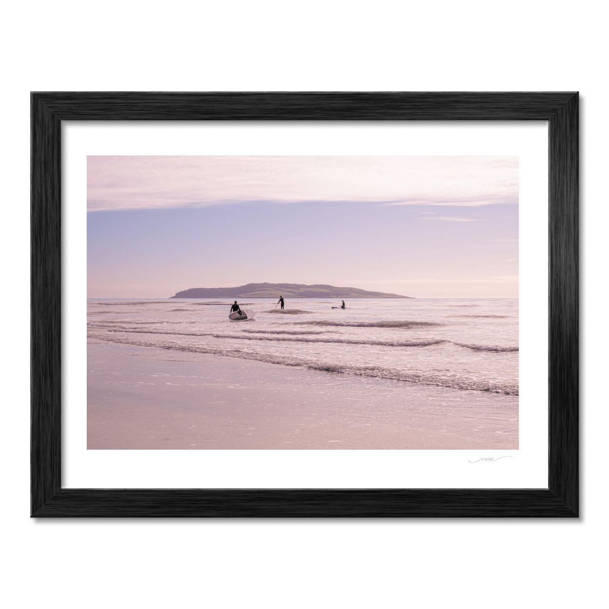 Nua Photography Print Paddleboarders at South Beach Rush with Lambay Island, Co. Dublin South Beach Rush Paddleboarders Sunset | Nua Photography