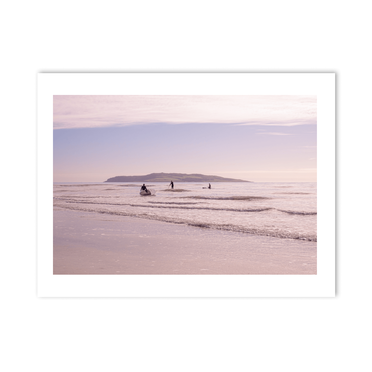 Nua Photography Print Paddleboarders at South Beach Rush with Lambay Island, Co. Dublin South Beach Rush Paddleboarders Sunset | Nua Photography