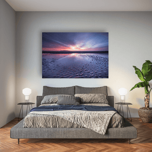 south-beach-sunset-reflections-rippled-sand Pano