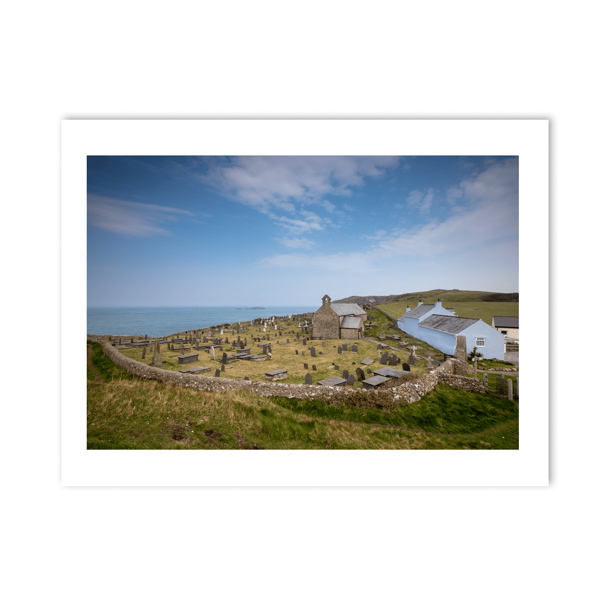 Nua Photography Print St Hywyn's Church and Cemetery Overlooking the Sea, Llangwnnadl, Wales St Hywyn's Church Cemetery Sea View Wales Print | Nua Photography